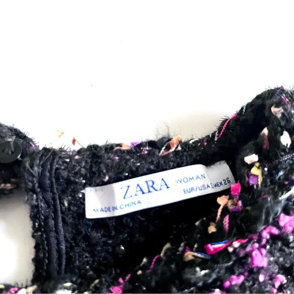 Zara black multicolor boucle knit top with pearl detail size Small - Picture 2 of 7